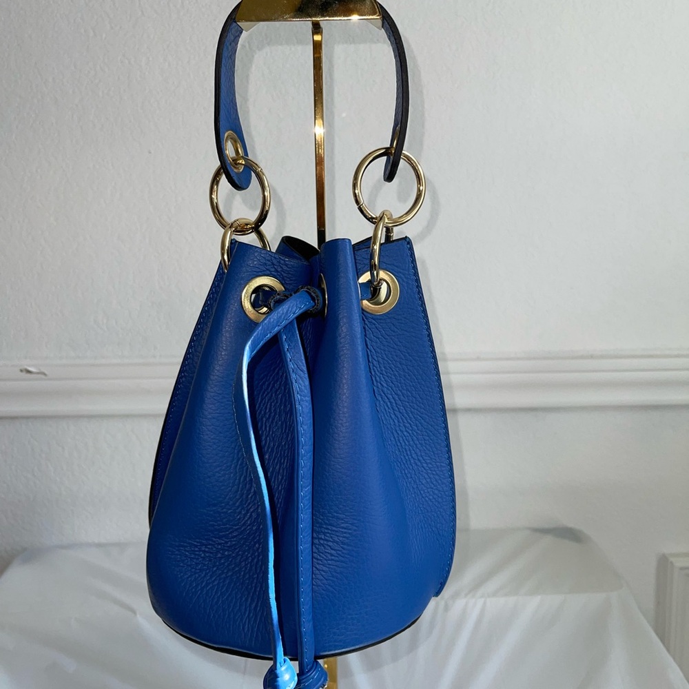 Diva’s Bag Blue Genuine Leather Small Bucket Bag